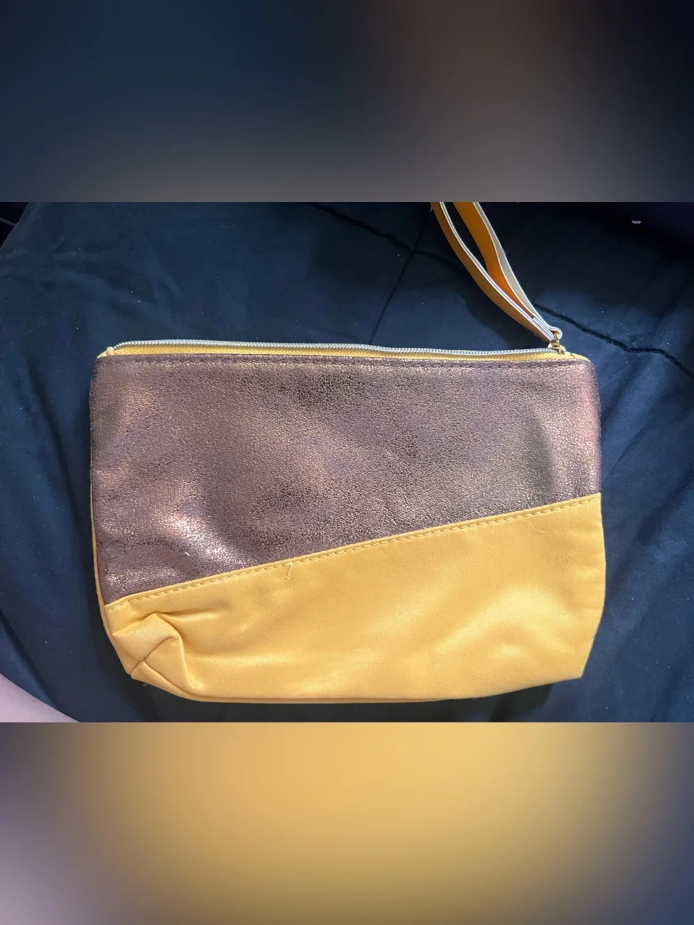 ipsy Metallic Bronze and Mustard Two-Tone Wristlet